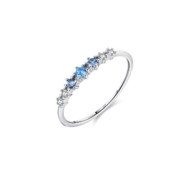 Dainty Sterling Silver Round Blue Baguette Ring Gift For Her - Size 6 - Picture 5 of 6